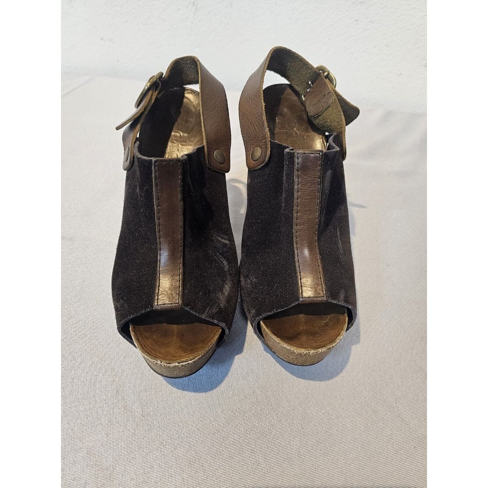 PEDRO GARCIA Brown Suede Leather Peep Toe Ankle Shoes Heels Sz EU 36.5 Spain